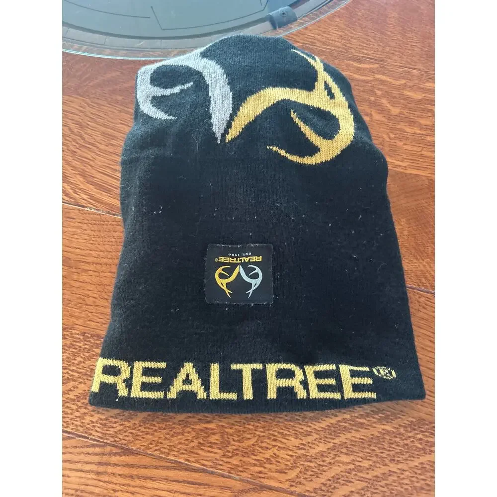 Realtree Fleece Beanie Hat Black‎ Camo Hunting Winter Cap